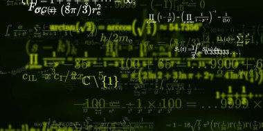 Formüllü matematik geçmişi, kusursuz çizimler. Renkli sembollü soyut desen  