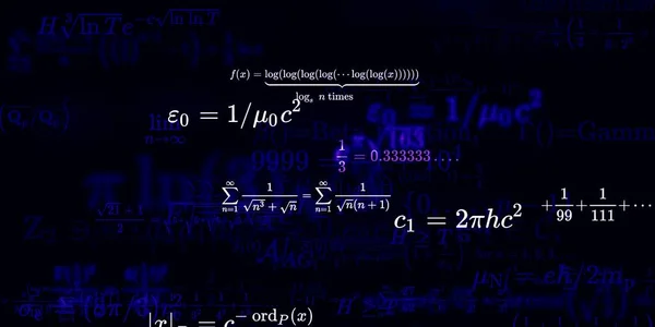 Matematikai Háttér Képletek Zökkenőmentes Illusztráció Absztrakt Minta Színes Szimbólumokkal — Stock Fotó