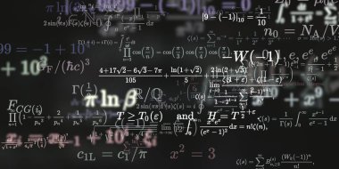 Formüllü matematik geçmişi, kusursuz çizimler. Renkli sembollü soyut desen  