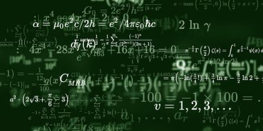 Formüllü matematik geçmişi, kusursuz çizimler. Renkli sembollü soyut desen  