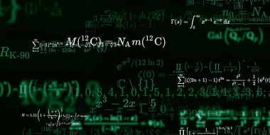 Formüllü matematik geçmişi, kusursuz çizimler. Renkli sembollü soyut desen  
