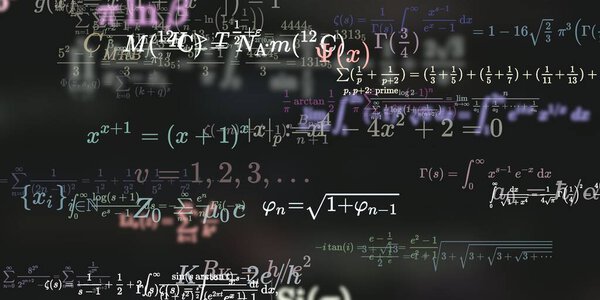 Mathematics background with formulas, seamless illustration. Abstract pattern with colorful symbols  