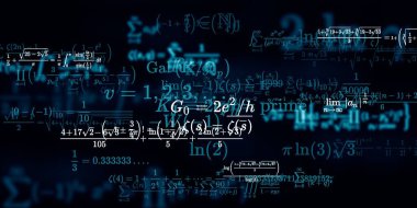 Formüllü matematik geçmişi, kusursuz çizimler. Renkli sembollü soyut desen  