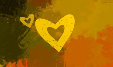 Soyut Sevgililer Günü arkaplan sanatı. Kalpler tuvalde. Çok renkli romantik bir fon. Çağdaş sanat. Sanatsal dijital palet.