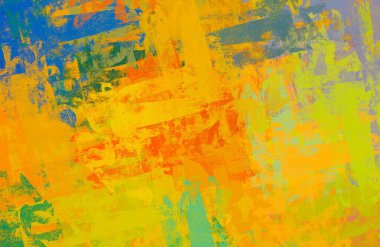 Soyut arka plan sanatı. 2D çizim. Etkileyici yağlı boya resim. Tuvalde fırça darbeleri. Modern sanat. Çok renkli arkaplan. Çağdaş sanat. İfade. Sanatsal dijital palet.