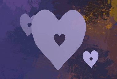 Soyut Sevgililer Günü arkaplan sanatı. Kalpler tuvalde. Çok renkli romantik bir fon. Çağdaş sanat. Sanatsal dijital palet.