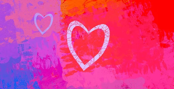 발렌타인의 예술을 추상화 캔버스에 마음을 색깔의 로맨틱 예술적 디지털 팔레트 — 스톡 사진