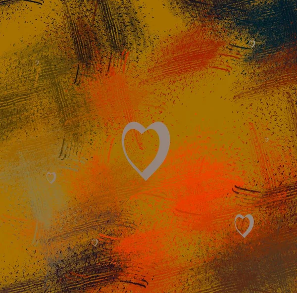 Abstrakt Valentine Baggrundskunst Hjerter Lærred Flerfarvet Romantisk Baggrund Moderne Kunst - Stock-foto