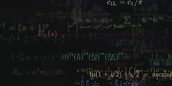 Mathematics background with formulas, seamless illustration. Abstract pattern with colorful symbols  