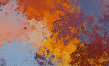 Soyut arka plan sanatı. 2D çizim. Etkileyici yağlı boya resim. Tuvalde fırça darbeleri. Modern sanat. Çok renkli arkaplan. Çağdaş sanat. İfade. Sanatsal dijital palet.