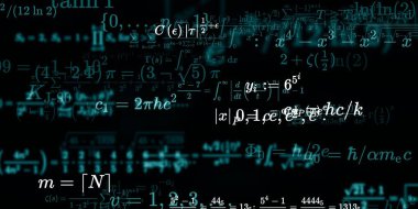 Formüllü matematik geçmişi, kusursuz çizimler. Renkli sembollü soyut desen  