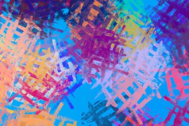 Soyut arka plan sanatı. 2D çizim. Etkileyici yağlı boya resim. Tuvalde fırça darbeleri. Modern sanat. Çok renkli arkaplan. Çağdaş sanat. İfade. Sanatsal dijital palet.