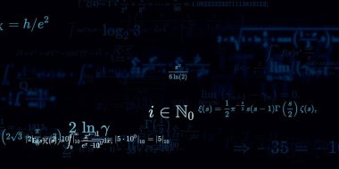 Formüllü matematik geçmişi, kusursuz çizimler. Renkli sembollü soyut desen  