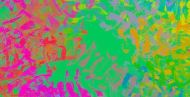 Soyut arka plan sanatı. 2D çizim. Etkileyici yağlı boya resim. Tuvalde fırça darbeleri. Modern sanat. Çok renkli arkaplan. Çağdaş sanat. İfade. Sanatsal dijital palet.