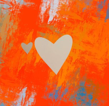 Soyut Sevgililer Günü arkaplan sanatı. Kalpler tuvalde. Çok renkli romantik bir fon. Çağdaş sanat. Sanatsal dijital palet.