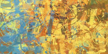 Soyut arka plan sanatı. 2D çizim. Etkileyici yağlı boya resim. Tuvalde fırça darbeleri. Modern sanat. Çok renkli arkaplan. Çağdaş sanat. İfade. Sanatsal dijital palet.