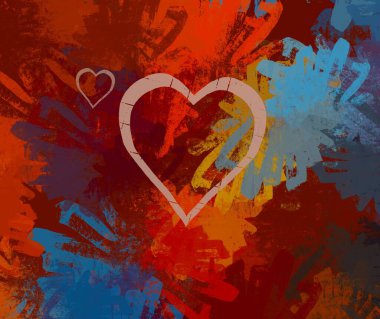 Soyut Sevgililer Günü arkaplan sanatı. Kalpler tuvalde. Çok renkli romantik bir fon. Çağdaş sanat. Sanatsal dijital palet.