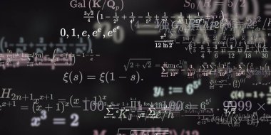 Formüllü matematik geçmişi, kusursuz çizimler. Renkli sembollü soyut desen  