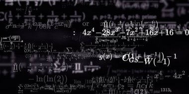 Formüllü matematik geçmişi, kusursuz çizimler. Renkli sembollü soyut desen  