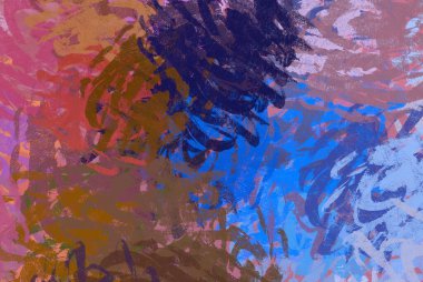 Soyut arka plan sanatı. 2D çizim. Etkileyici yağlı boya resim. Tuvalde fırça darbeleri. Modern sanat. Çok renkli arkaplan. Çağdaş sanat. İfade. Sanatsal dijital palet.