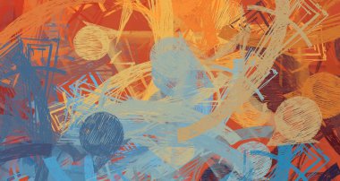 Soyut arka plan sanatı. 2D çizim. Etkileyici yağlı boya resim. Tuvalde fırça darbeleri. Modern sanat. Çok renkli arkaplan. Çağdaş sanat. İfade. Sanatsal dijital palet.