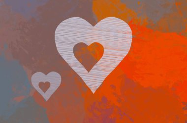 Soyut Sevgililer Günü arkaplan sanatı. Kalpler tuvalde. Çok renkli romantik bir fon. Çağdaş sanat. Sanatsal dijital palet.