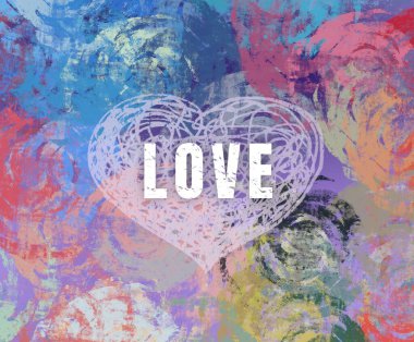 Soyut Sevgililer Günü arkaplan sanatı. Kalpler tuvalde. Çok renkli romantik bir fon. Çağdaş sanat. Sanatsal dijital palet.