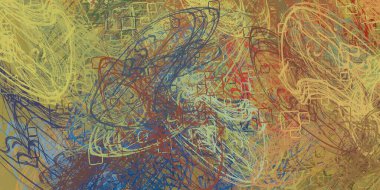 Soyut rastgele şekiller. 2D illüstrasyon arka planı. Düz beton duvarda sanatsal modern sanat kalıpları. Kabataslak boyalı yüzey. El yapımı fırça darbeleri.