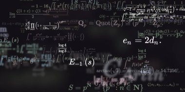 Formüllü matematik geçmişi, kusursuz çizimler. Renkli sembollü soyut desen  