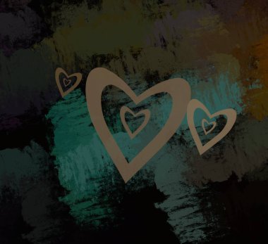 Soyut Sevgililer Günü arkaplan sanatı. Kalpler tuvalde. Çok renkli romantik bir fon. Çağdaş sanat. Sanatsal dijital palet.