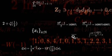 Formüllü matematik geçmişi, kusursuz çizimler. Renkli sembollü soyut desen  