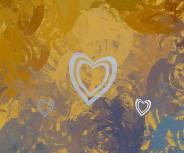 Soyut Sevgililer Günü arkaplan sanatı. Kalpler tuvalde. Çok renkli romantik bir fon. Çağdaş sanat. Sanatsal dijital palet.