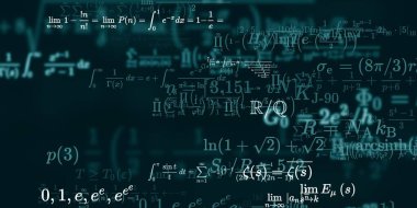 Formüllü matematik geçmişi, kusursuz çizimler. Renkli sembollü soyut desen  