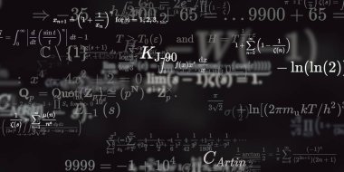 Formüllü matematik geçmişi, kusursuz çizimler. Renkli sembollü soyut desen  