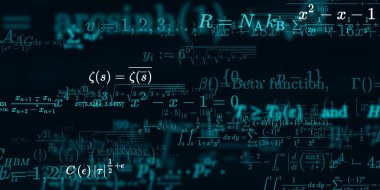 Formüllü matematik geçmişi, kusursuz çizimler. Renkli sembollü soyut desen  