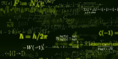 Formüllü matematik geçmişi, kusursuz çizimler. Renkli sembollü soyut desen  