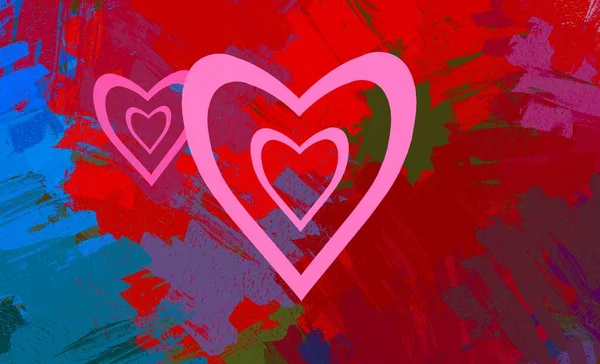 Abstract Valentine Background Art Corazones Sobre Lienzo Fondos Románticos Multicolor — Foto de Stock