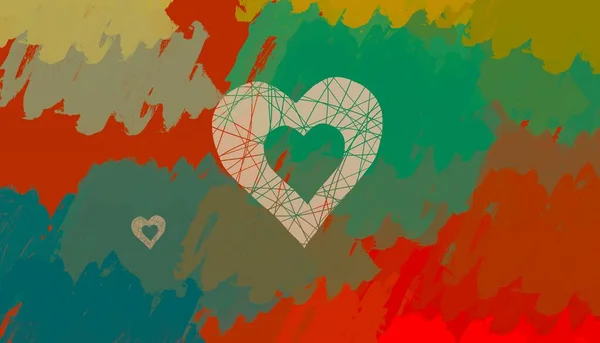 Abstract Valentine Background Art Corazones Sobre Lienzo Fondos Románticos Multicolor — Foto de Stock