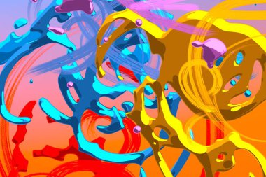 Soyut arka plan sanatı. 3 boyutlu illüstrasyon. Tuvalde fırça darbeleri. Çok renkli arkaplan. Çağdaş sanat. Sanatsal dijital palet.