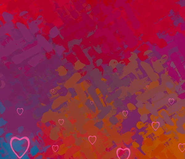 Abstract Valentine Background Art Hearts Canvas Multicolored Romantic Backdrop Contemporary — Stock Photo, Image