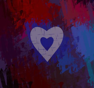 Soyut Sevgililer Günü arkaplan sanatı. Kalpler tuvalde. Çok renkli romantik bir fon. Çağdaş sanat. Sanatsal dijital palet.