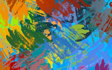 Soyut arka plan sanatı. 2D çizim. Etkileyici yağlı boya resim. Tuvalde fırça darbeleri. Modern sanat. Çok renkli arkaplan. Çağdaş sanat. İfade. Sanatsal dijital palet.