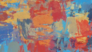 Soyut arka plan sanatı. 2D çizim. Etkileyici yağlı boya resim. Tuvalde fırça darbeleri. Modern sanat. Çok renkli arkaplan. Çağdaş sanat. İfade. Sanatsal dijital palet.