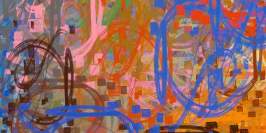 Soyut arka plan sanatı. 2D çizim. Etkileyici yağlı boya resim. Tuvalde fırça darbeleri. Modern sanat. Çok renkli arkaplan. Çağdaş sanat. İfade. Sanatsal dijital palet.