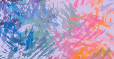 Soyut arka plan sanatı. 2D çizim. Etkileyici yağlı boya resim. Tuvalde fırça darbeleri. Modern sanat. Çok renkli arkaplan. Çağdaş sanat. İfade. Sanatsal dijital palet.