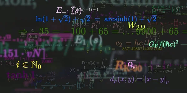 Kontekst Matematyczny Formułami Bezproblemowa Ilustracja Abstrakcyjny Wzór Kolorowymi Symbolami — Zdjęcie stockowe