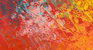 Soyut arka plan sanatı. 2D çizim. Etkileyici yağlı boya resim. Tuvalde fırça darbeleri. Modern sanat. Çok renkli arkaplan. Çağdaş sanat. İfade. Sanatsal dijital palet.