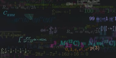 Formüllü matematik geçmişi, kusursuz çizimler. Renkli sembollü soyut desen  