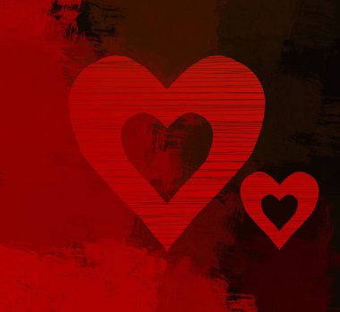 Soyut Sevgililer Günü arkaplan sanatı. Kalpler tuvalde. Çok renkli romantik bir fon. Çağdaş sanat. Sanatsal dijital palet.