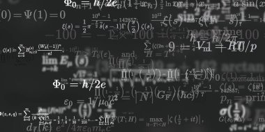Formüllü matematik geçmişi, kusursuz çizimler. Renkli sembollü soyut desen  